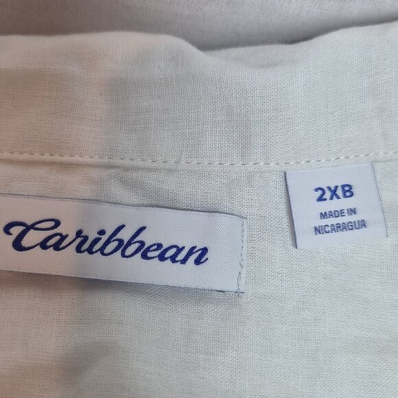 Caribbean Men' Shirt Size 2XB Linen Blend Short Sleeve button Up White (52) - Picture 11 of 12